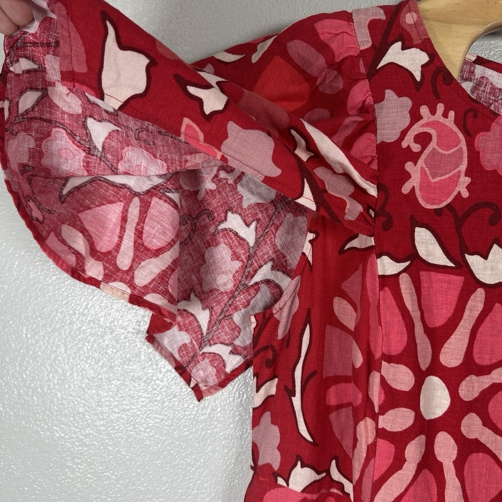 Rhode x Target Red Zinnia Floral Print Midi Dress Size 17/XL Linen Blend Flutter - Picture 3 of 8
